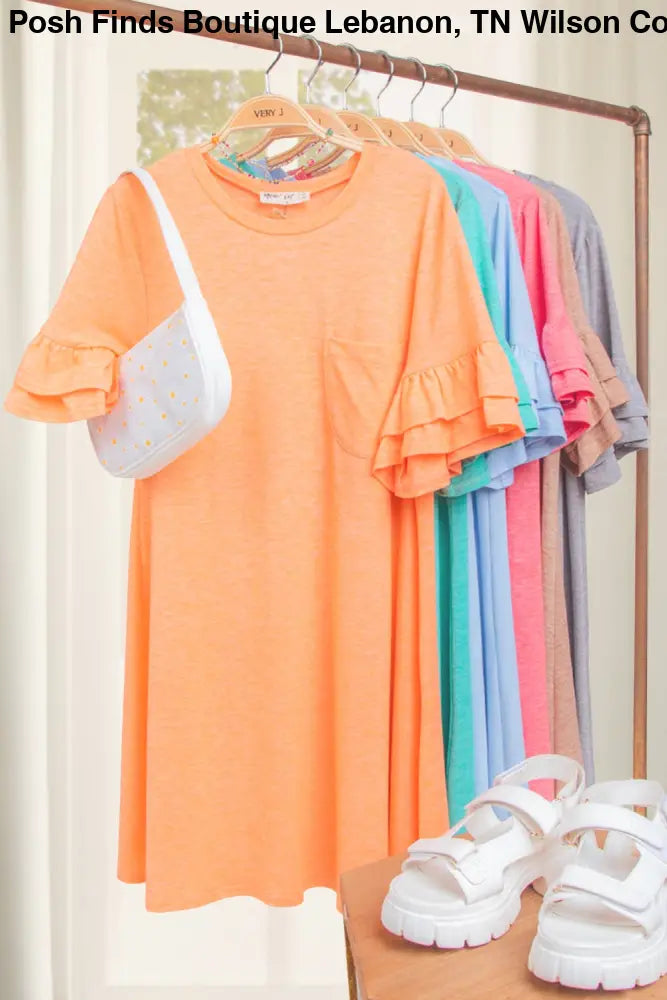 Orange French Terry Pocket Tee Shirt Dress - Women > Dresses