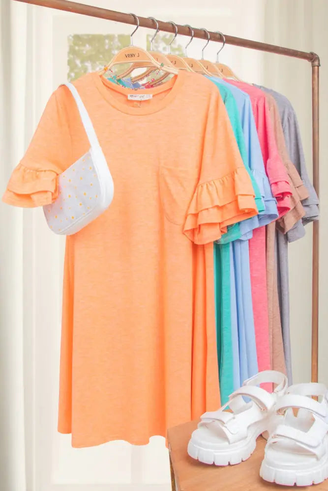 Orange French Terry Pocket Tee Shirt Dress - Women > Dresses