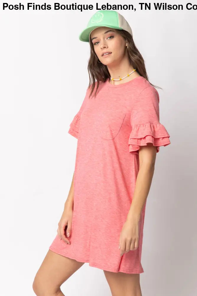 Orange French Terry Pocket Tee Shirt Dress - Women > Dresses