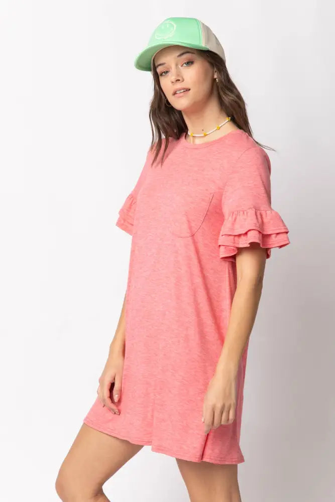 Orange French Terry Pocket Tee Shirt Dress - Women > Dresses