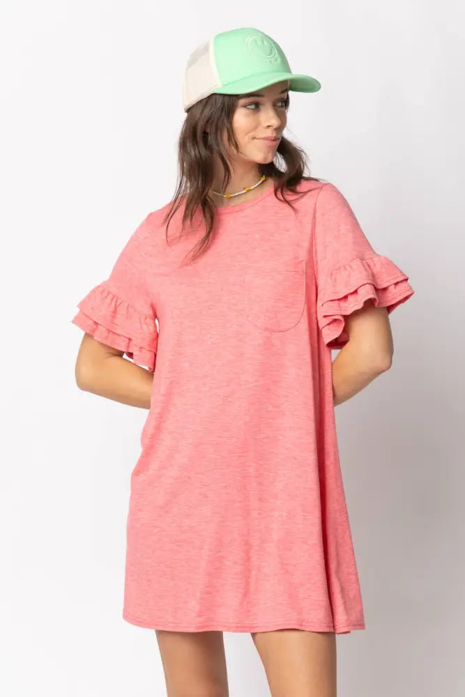 Orange French Terry Pocket Tee Shirt Dress - Women > Dresses