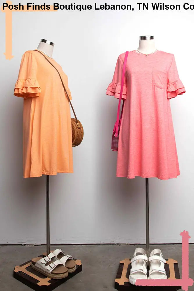 Orange French Terry Pocket Tee Shirt Dress - Women > Dresses