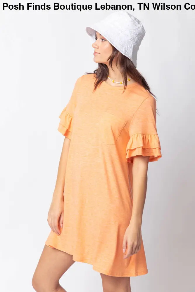 Orange French Terry Pocket Tee Shirt Dress - Women > Dresses