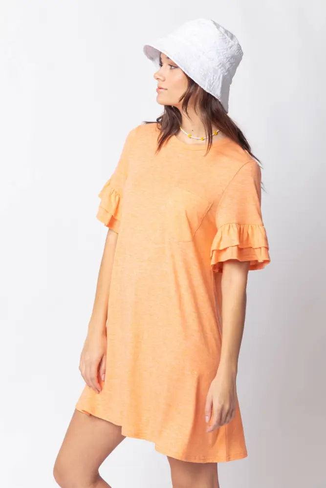 Orange French Terry Pocket Tee Shirt Dress - Women > Dresses