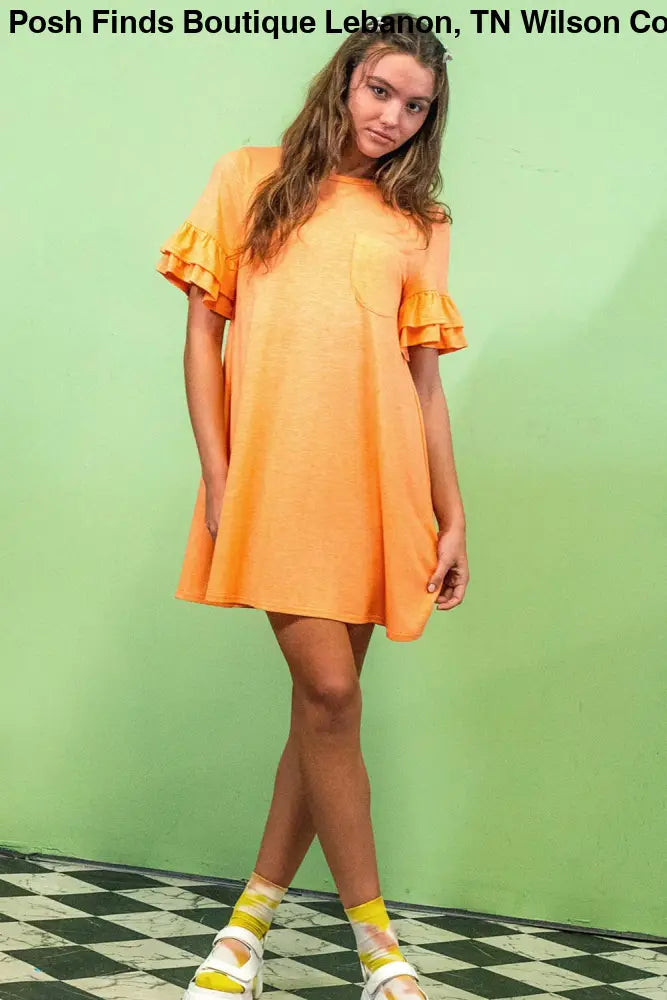 Orange French Terry Pocket Tee Shirt Dress - Women > Dresses