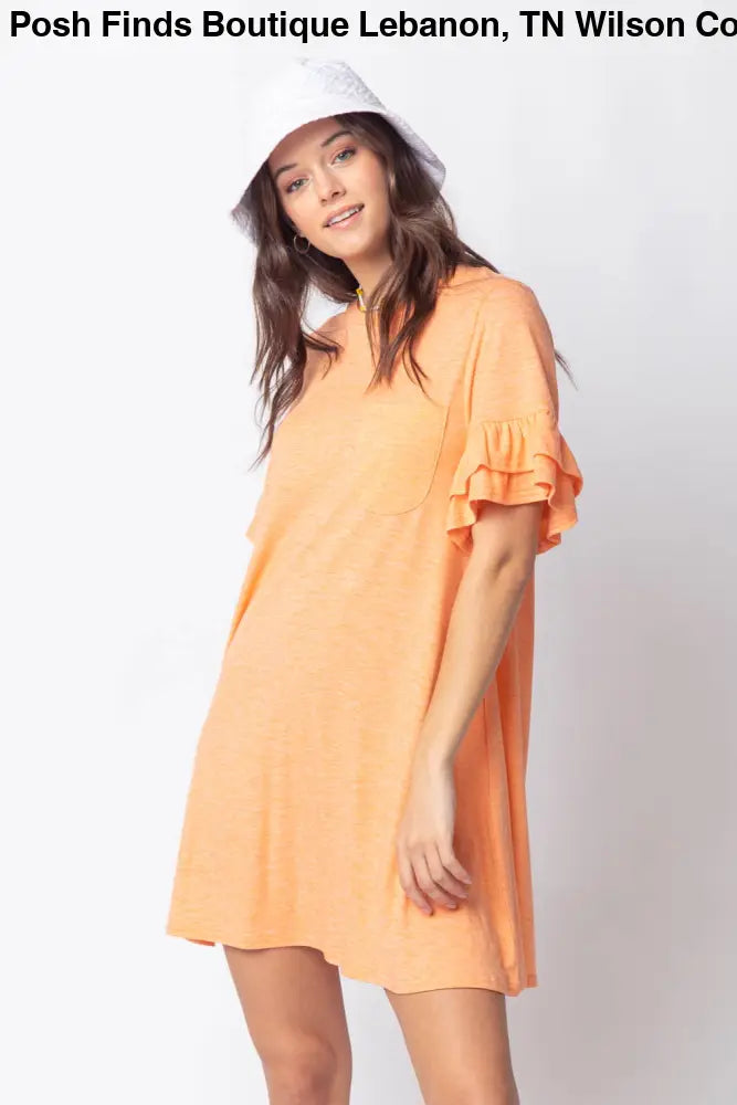Orange French Terry Pocket Tee Shirt Dress - Women > Dresses