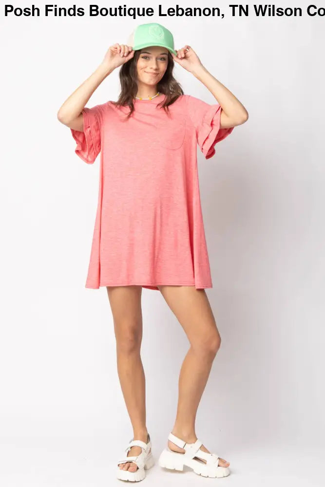 Orange French Terry Pocket Tee Shirt Dress - Women > Dresses