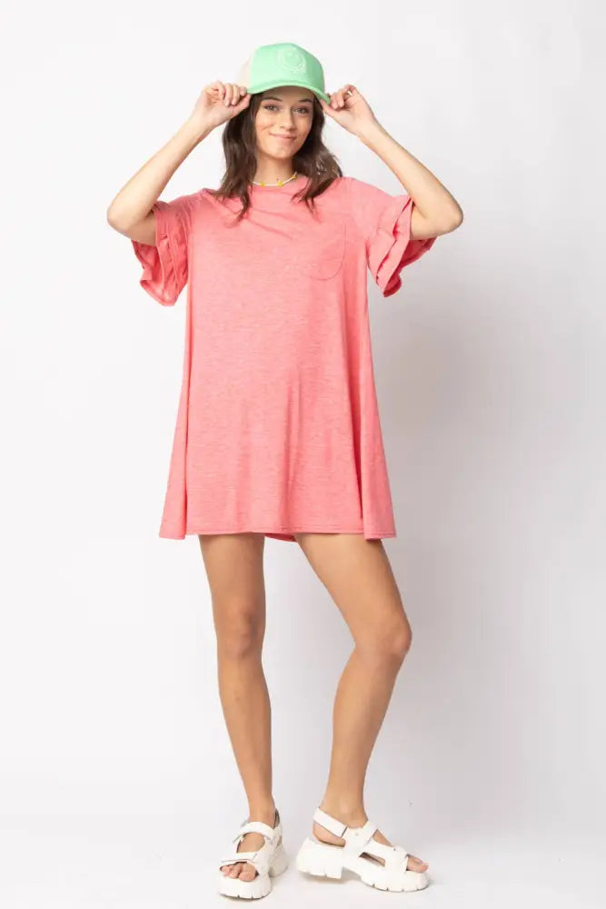 Orange French Terry Pocket Tee Shirt Dress - Women > Dresses