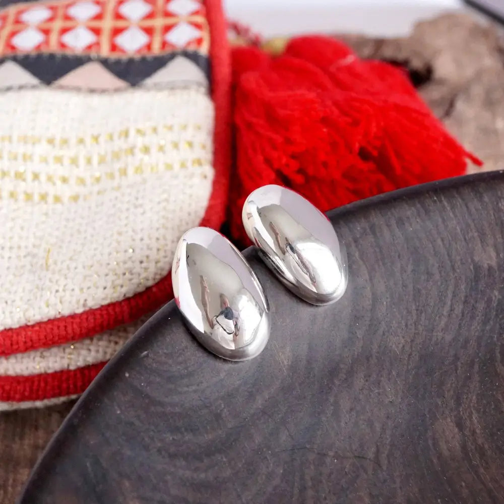 Organic Raw Oval Earrings - Gold & Silver Tone: Gold Tone