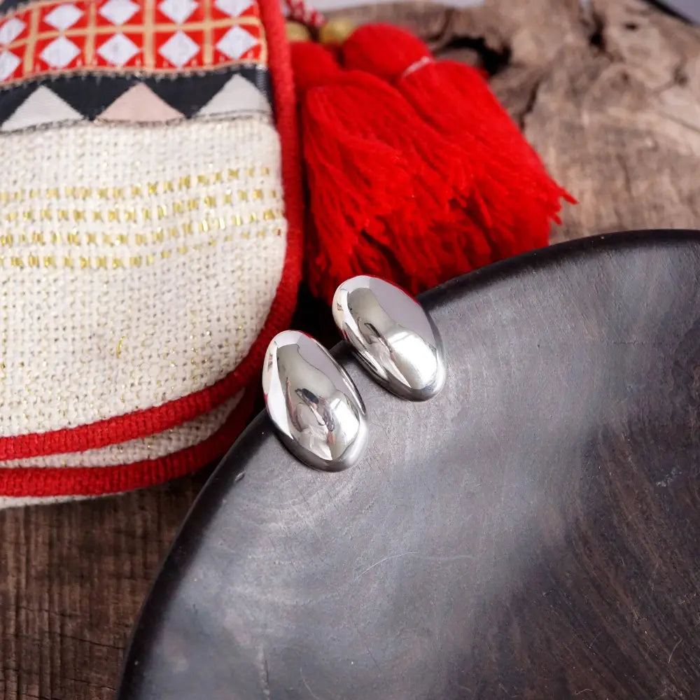 Organic Raw Oval Earrings - Gold & Silver Tone: Gold Tone