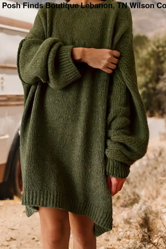 Oversize Drop Shoulder Slouchy Sweater Fall Dress: Green - Posh Finds