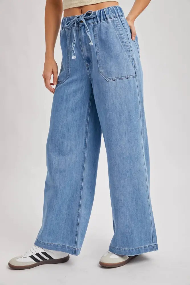 PAPER BAG WIDE LEG JEANS: LT.WASH - Posh Finds