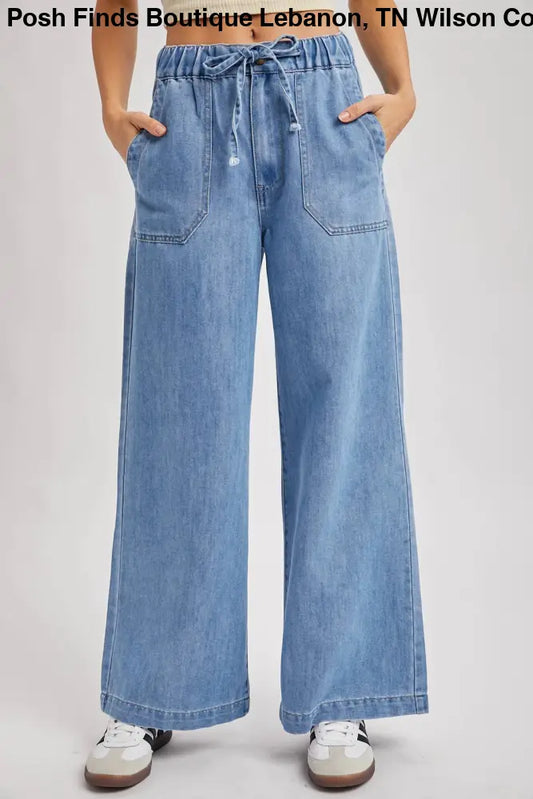 PAPER BAG WIDE LEG JEANS: LT.WASH - Posh Finds