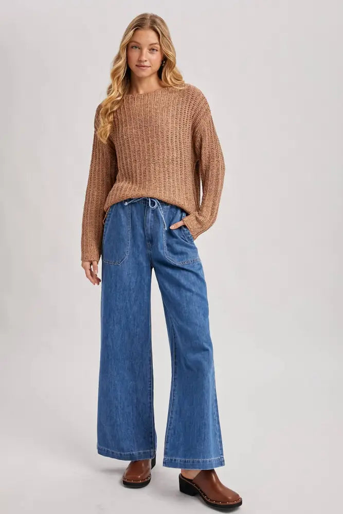 PAPER BAG WIDE LEG JEANS: LT.WASH - Posh Finds
