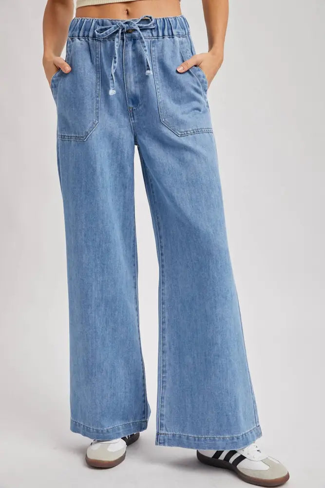 PAPER BAG WIDE LEG JEANS: LT.WASH - Posh Finds