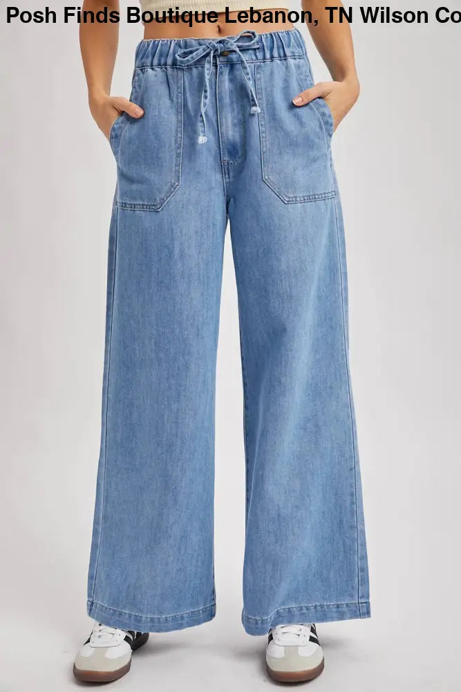 PAPER BAG WIDE LEG JEANS: MED.WASH - Posh Finds