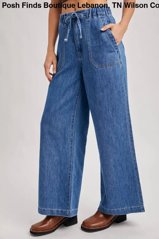 PAPER BAG WIDE LEG JEANS: MED.WASH - Posh Finds
