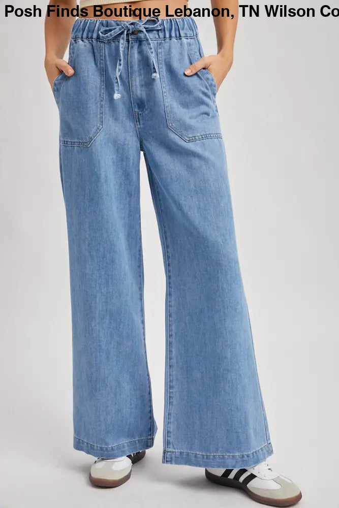 PAPER BAG WIDE LEG JEANS: MED.WASH - Posh Finds