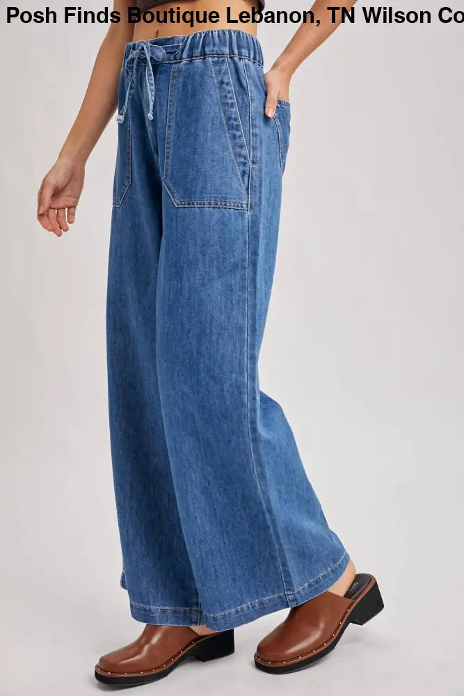 PAPER BAG WIDE LEG JEANS: MED.WASH - Posh Finds