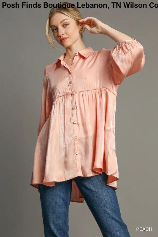 Peach Button Down Tunic Dress - Posh Finds