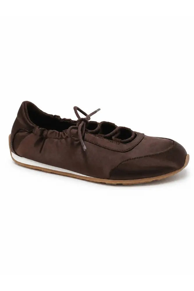 PEONY-1 Lace-Up Ballet Flats: Brown Satin / Standard / 6(3)-7(3)-8(3)-9(2)-10(1)