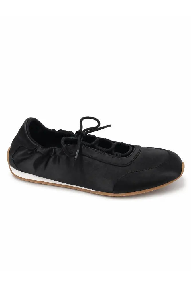 PEONY-1 Lace-Up Ballet Flats: Brown Satin / Standard / 6(3)-7(3)-8(3)-9(2)-10(1)