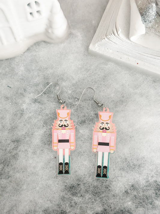 Pink Hologram Nutcracker Dangle Earrings - Posh Finds