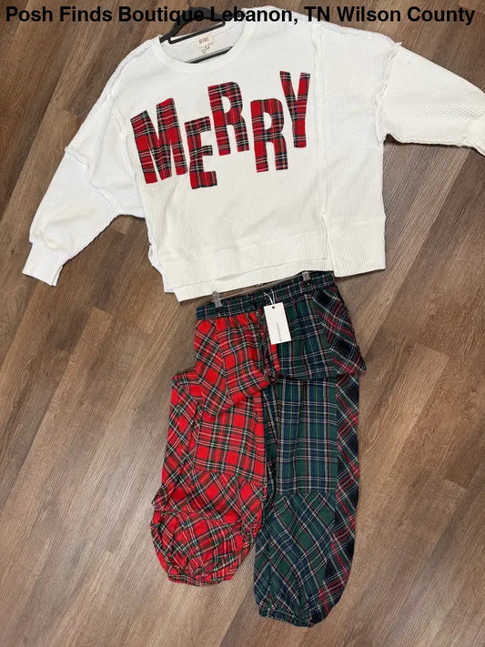 Plaid Merry Waffle Sweatshirt - Posh Finds