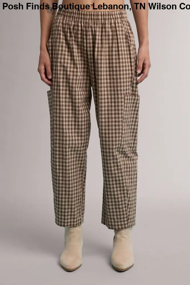 Plaid Patch Pocket Pants Mocha Taupe - Women > Pants