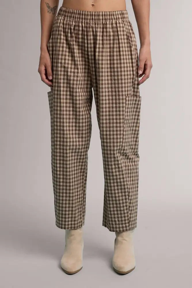 Plaid Patch Pocket Pants Mocha Taupe - Women > Pants