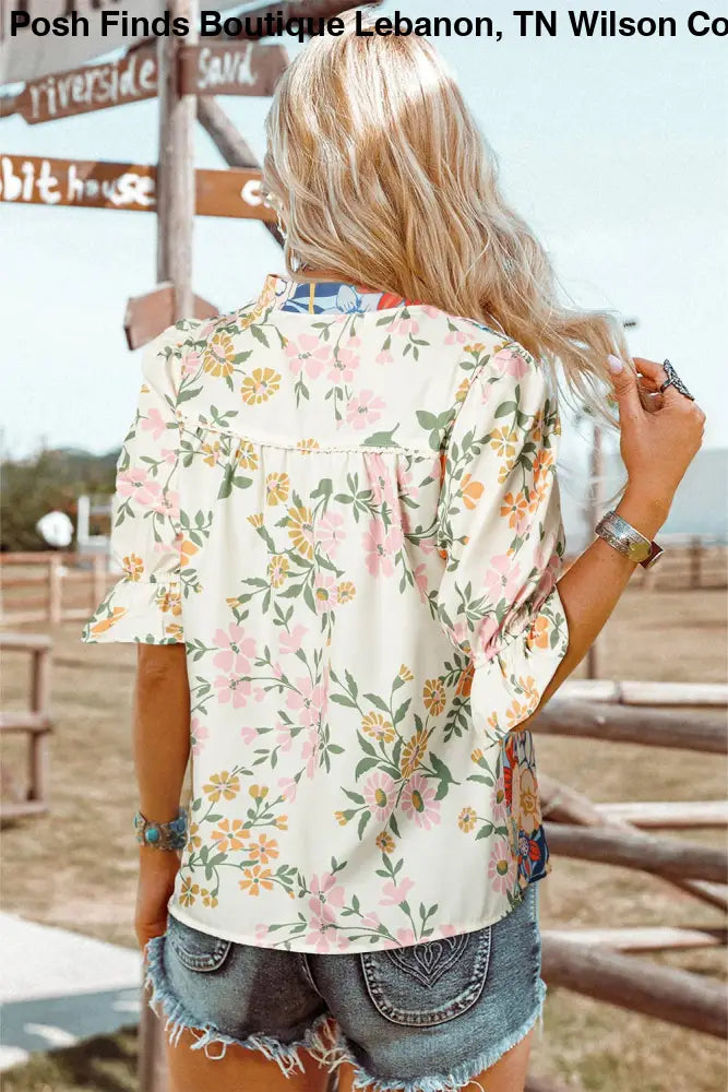 Plus Crochet Boho Half Sleeve Floral Blouse - Women > Tops