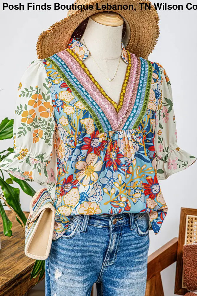 Plus Crochet Boho Half Sleeve Floral Blouse - Women > Tops