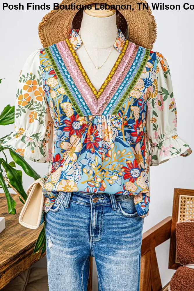 Plus Crochet Boho Half Sleeve Floral Blouse - Women > Tops