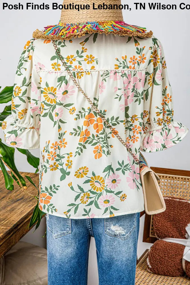 Plus Crochet Boho Half Sleeve Floral Blouse - Women > Tops