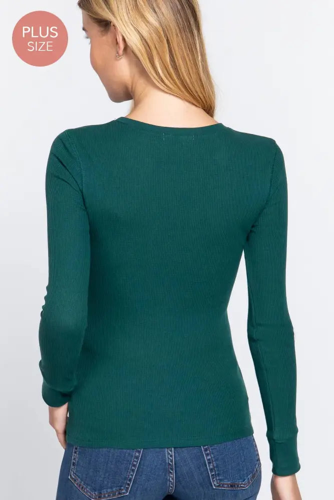 Plus Long Sleeve Crew Neck Thermal Knit Top: Ivory - Posh Finds