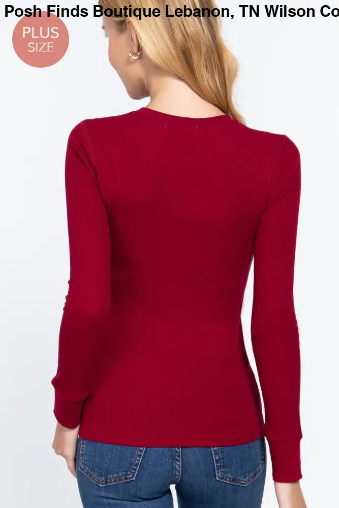 Plus Long Sleeve Crew Neck Thermal Knit Top: White - Posh Finds