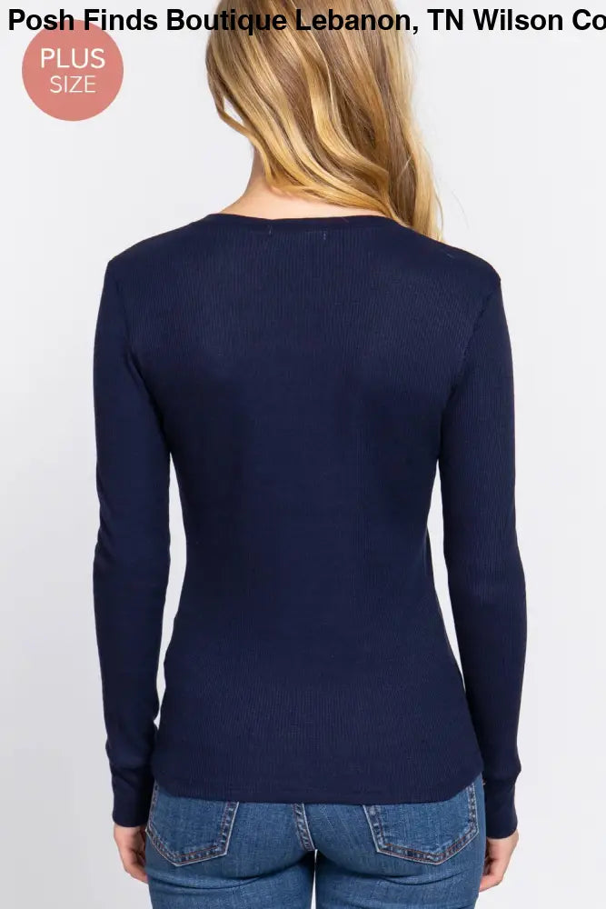 Plus Long Sleeve Crew Neck Thermal Knit Top: White - Posh Finds