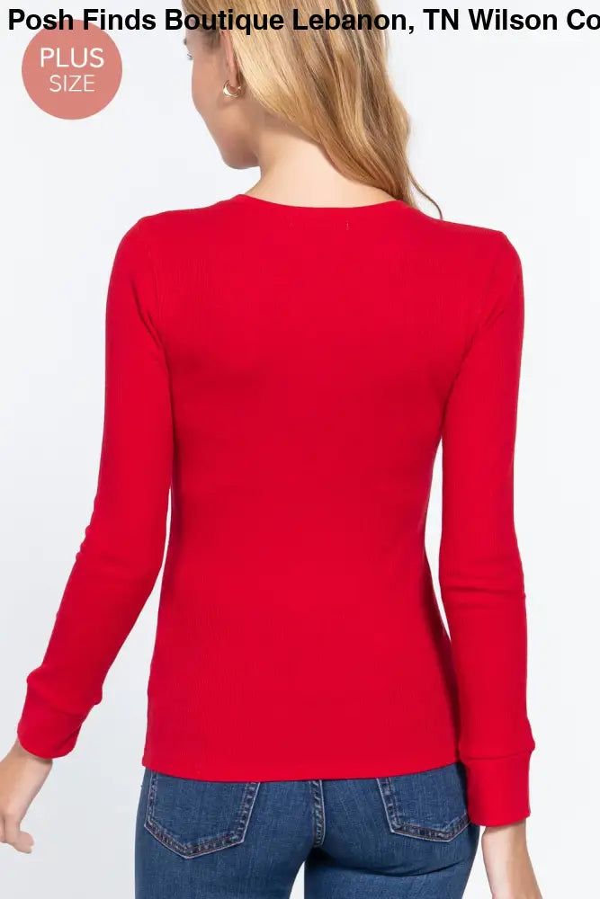 Plus Long Sleeve Crew Neck Thermal Knit Top: White - Posh Finds