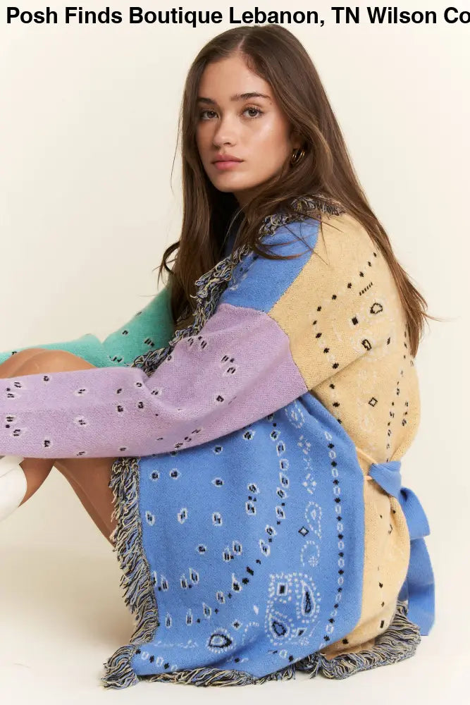 PLUS PAISLEY PRINT CONTRAST CARDIGAN - Posh Finds