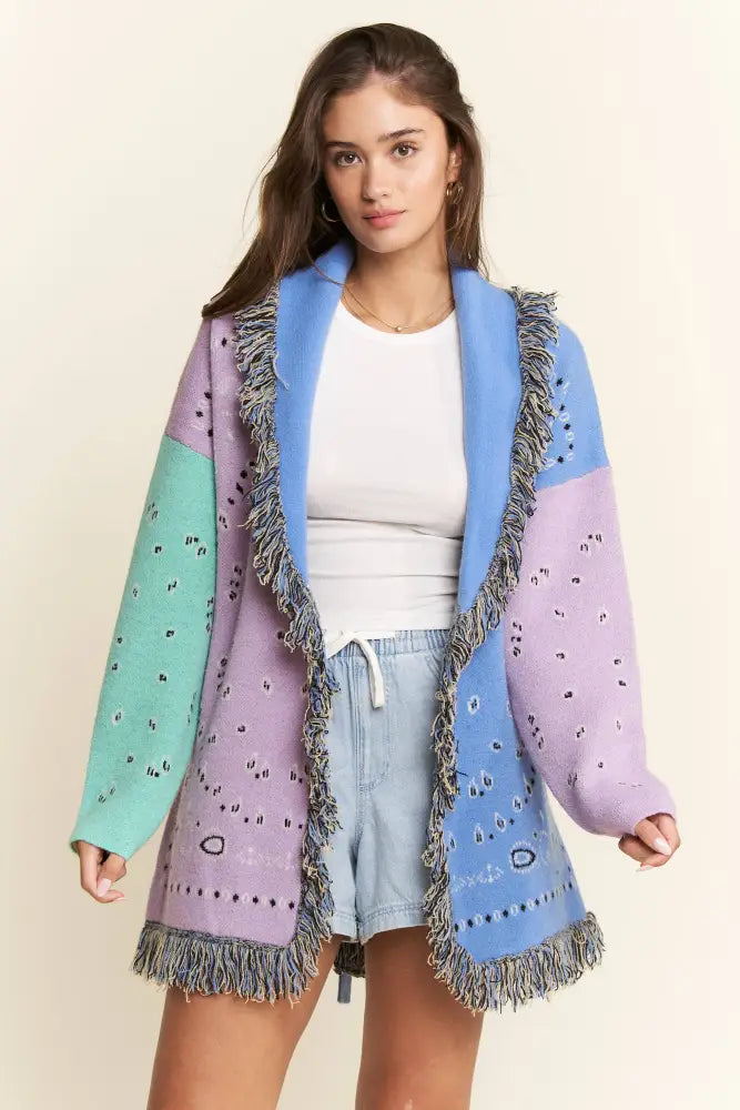 PLUS PAISLEY PRINT CONTRAST CARDIGAN - Posh Finds