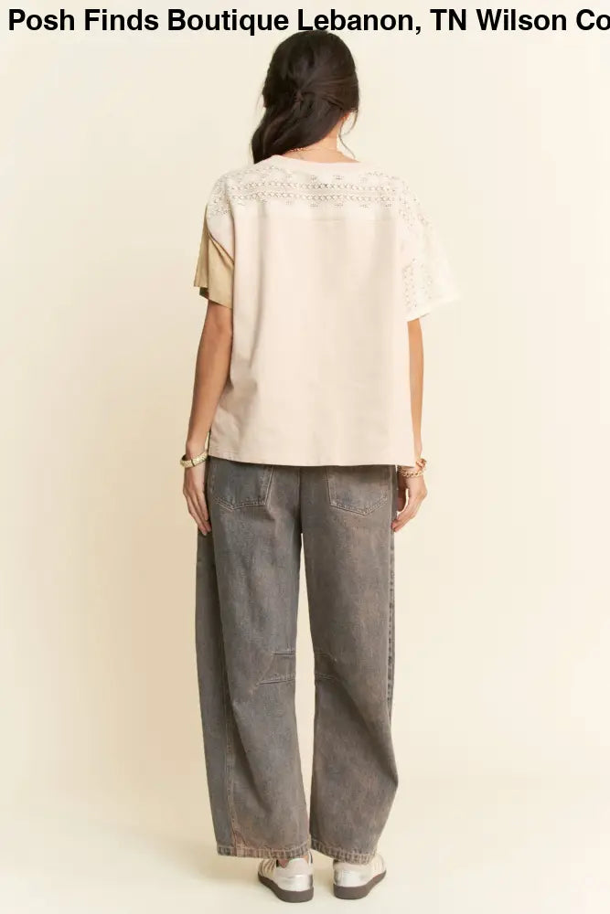 PLUS PATCH WORK MULTI BODICE SHORT SLEEVE TOP: NATURAL MULTI / 1XL - Posh Finds