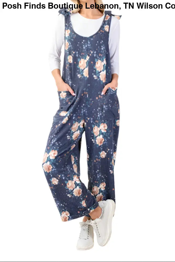 PLUS SIZE FLORAL PRINT JUMPSUIT NAVY - Posh Finds
