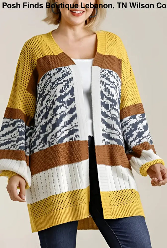 Plus Size Gold Brown Mid Length Cardigan - Posh Finds