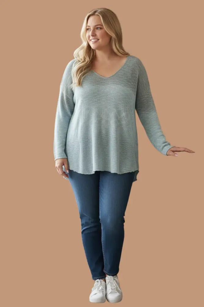 Plus Size Ombre Cool Gray Loose Knit Sweater - Posh Finds