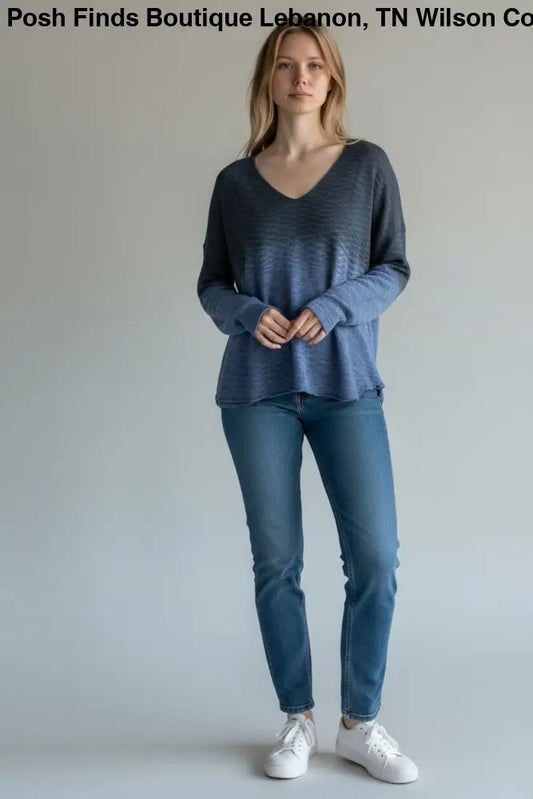 Plus Size Ombre Navy Loose Knit Sweater - Posh Finds