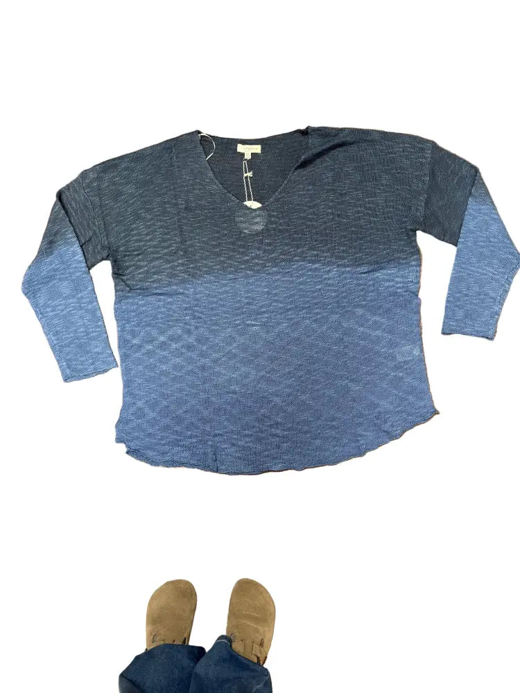 Plus Size Ombre Navy Loose Knit Sweater - Posh Finds