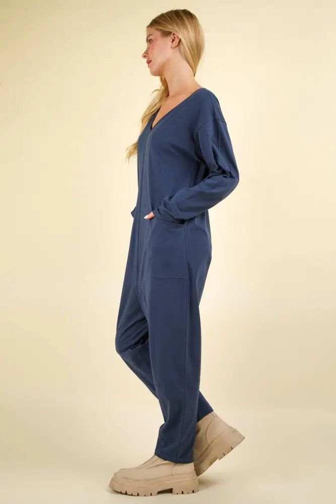 PLUS SIZE Solid Knit Baggy Comfy Jumpsuit: Olive - Posh Finds