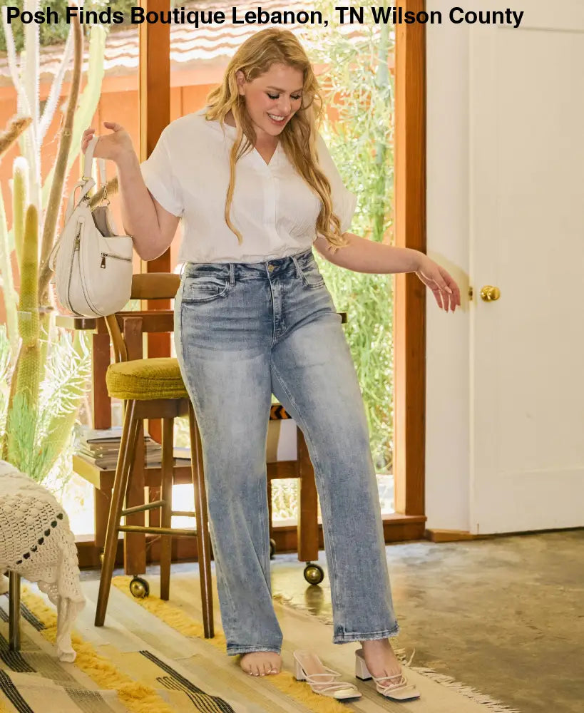 PLUS SIZE TUMMY CONTROL MID RISE SLIM WIDE JEANS - Posh Finds
