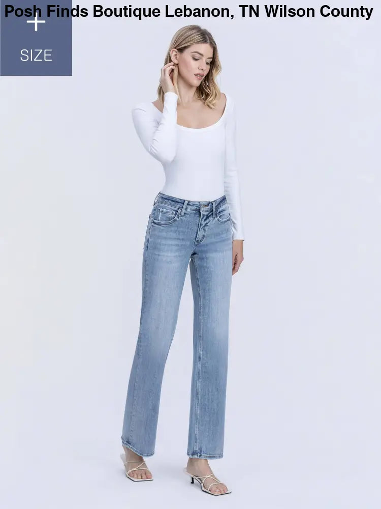 PLUS SIZE TUMMY CONTROL MID RISE SLIM WIDE JEANS - Posh Finds