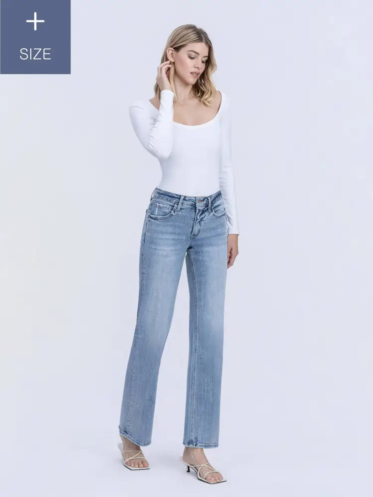 PLUS SIZE TUMMY CONTROL MID RISE SLIM WIDE JEANS - Posh Finds
